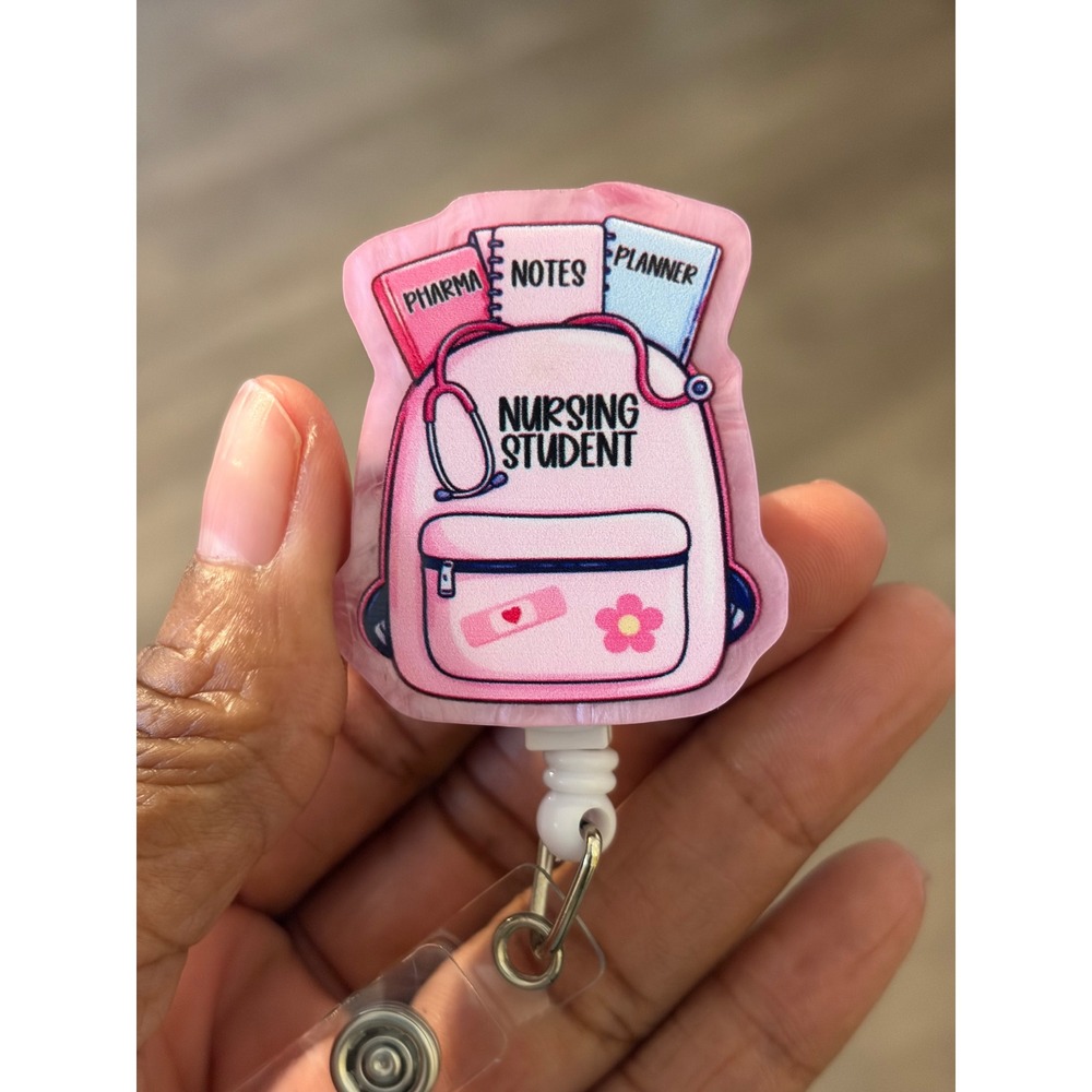 Nursing Student Backpack Badge Reel Retractable ID Holder Pink Medical Accessory